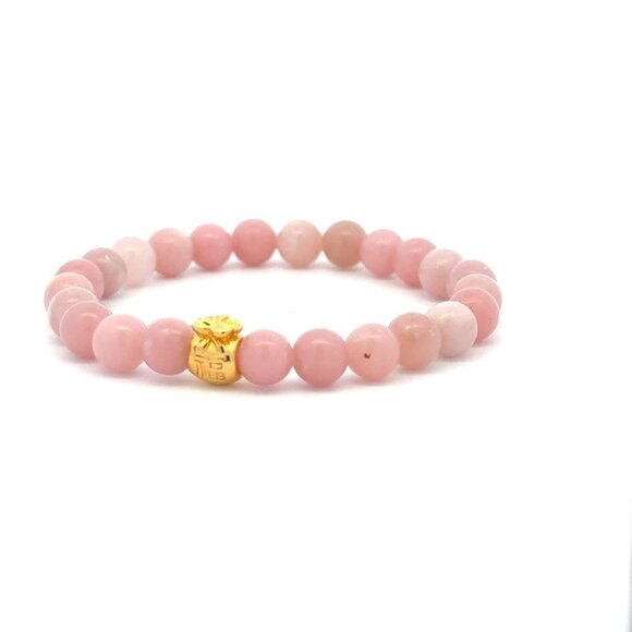 RAFANTHIA Jewelry - 18K Gold Money Bag Lucky Charm Bracelet Gemstones Natural Pink Opal 6mm